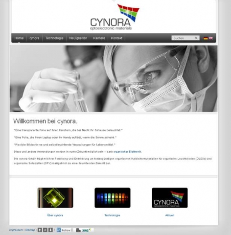 Mit einer neuen,übersichtlichen Startseite begrüßt die cynora GmbH ihre Besucher im Netz. Mit einer neuen,übersichtlichen Startseite begrüßt die cynora GmbH ihre Besucher im Netz.