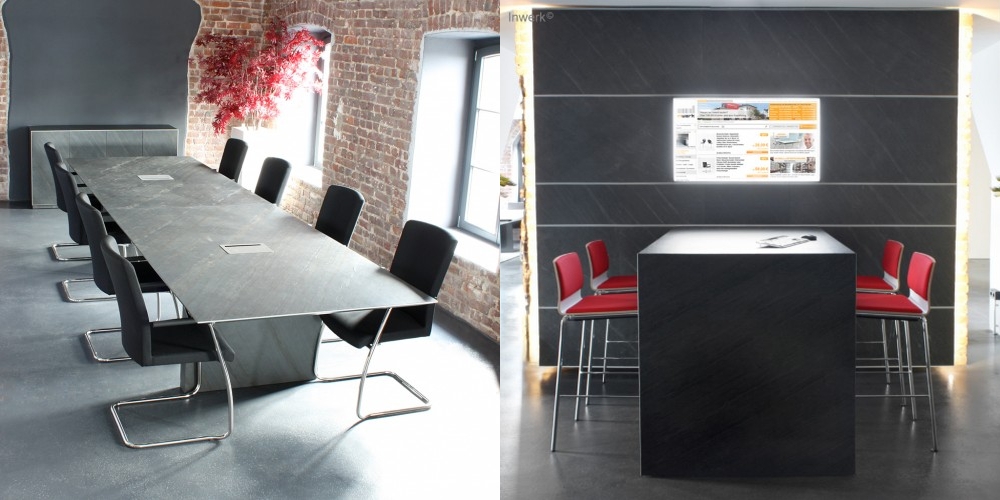Natur-Design par excellence: Konferenztisch und TV-Wand Natur-Design par excellence: Konferenztisch und TV-Wand