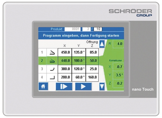 Panel der Schröder Steuerungssoftware nano Touch Panel der Schröder Steuerungssoftware nano Touch