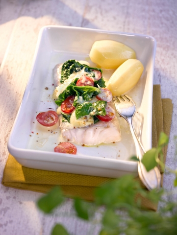 Rezeptidee von Irish Land: Seelachs mit Spinat-Käse-Haube Rezeptidee von Irish Land: Seelachs mit Spinat-Käse-Haube