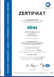 ABAS Software AG nach ISO-9001:2008 zertifiziert ABAS Software AG nach ISO-9001:2008 zertifiziert