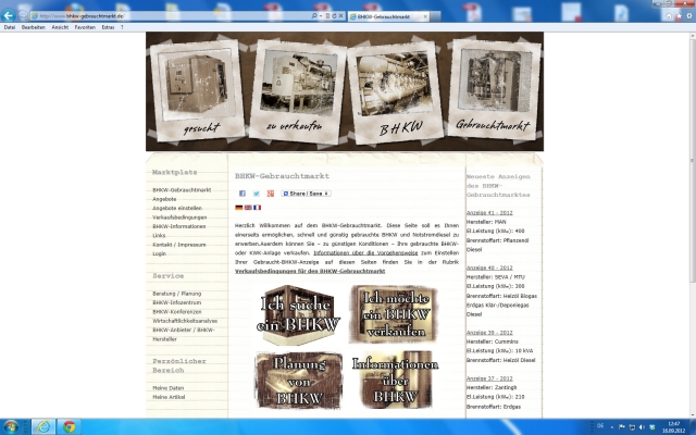Screenshot des neuen BHKW-Gebrauchtmarktes (September 2012) Screenshot des neuen BHKW-Gebrauchtmarktes (September 2012)