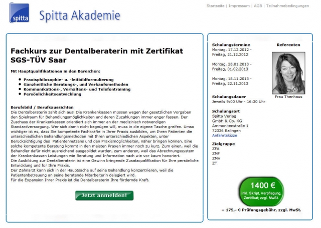 Fortbildung zur Dentalberaterin - jetzt bei Spitta