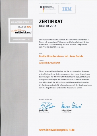 Zertifikat Innovationspreis Mittelstand - Best Of 2012