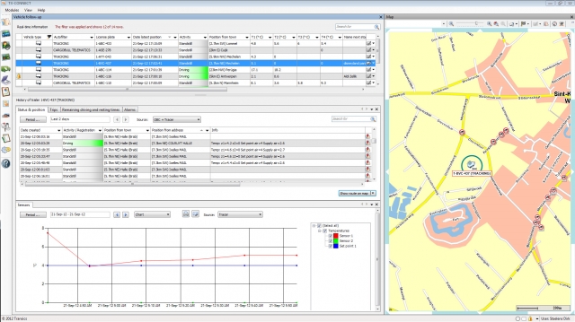 Transics-Backoffice-Software bietetüber ein einziges Interface einen Echtzeit-Überblicküber Fahrer, Transics-Backoffice-Software bietetüber ein einziges Interface einen Echtzeit-Überblicküber Fahrer,