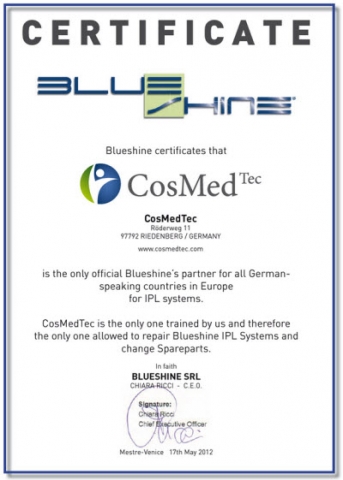 CosMedTec ist exklusiver Partner von BlueShine IPL Haarentfernungssysteme für alle deutschsprachigen CosMedTec ist exklusiver Partner von BlueShine IPL Haarentfernungssysteme für alle deutschsprachigen