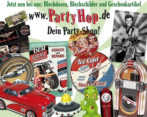 Blechdosen, Blechschilder und Geschenkartikel aus Blech jetzt neu bei Party-Hop.de. Blechdosen, Blechschilder und Geschenkartikel aus Blech jetzt neu bei Party-Hop.de.