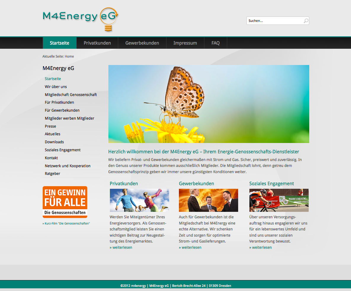 Relaunchter Webauftritt der Energiegenossenschaft M4Energy.