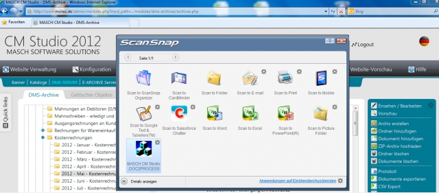 CM Studio .DOC2PROCESS bietet dem Fujitus ScanSnap Manager die direkte Integration in CM Studio .DMS CM Studio .DOC2PROCESS bietet dem Fujitus ScanSnap Manager die direkte Integration in CM Studio .DMS