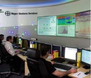 Blick auf Leitstand des Global Data Centers von Bayer Business Services in Leverkusen