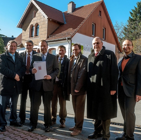v. l. n. r. Peter Stephan, MdL (CDU), Joachim Kunkel, Bürgermeister Wald-Michelbach, Staatssekretär 