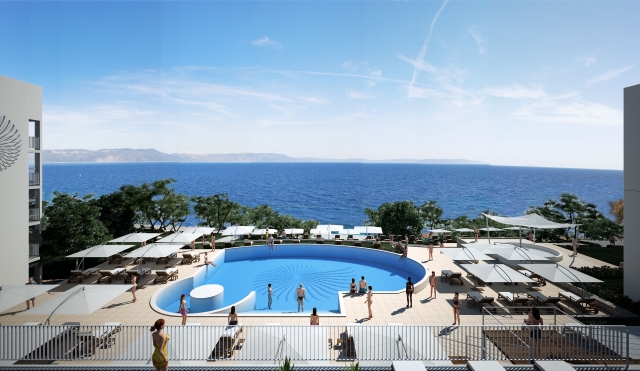 Modellansicht des neuen Pools des Casa Valamar Sanfior in Rabac, Kroatien Modellansicht des neuen Pools des Casa Valamar Sanfior in Rabac, Kroatien