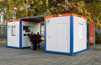 HKL Container dienen als Kassenraum während einer Landesausstellung im Kulturhistorischen Museum Mag