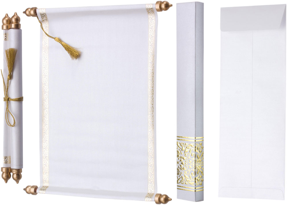 Glückwunschkarte Schriftrolle weiss/gold