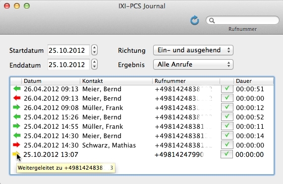 Im verbesserten Journal der neuen Version 1.21 der serVonic CTI-Lösung IXI-PCS erkennt der Benutzer 