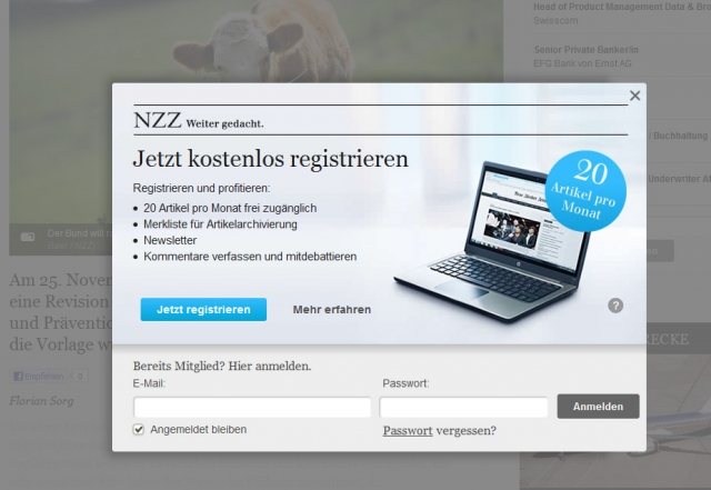 Bezahlschranke und Online Service Center: Die Neue Zürcher Zeitung monetarisiert Online-Inhalte mit 