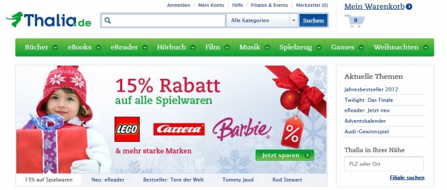 15 Prozent Rabatt auf Spielwaren bei www.thalia.de 15 Prozent Rabatt auf Spielwaren bei www.thalia.de