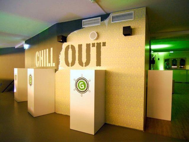 Die Wanddekoration der Chill-Out-Lounge des Designhotels. Die Wanddekoration der Chill-Out-Lounge des Designhotels.