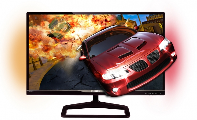Der Philips Gioco PC-Monitor mit 3D und Ambiglow Umgebungsbeleuchtung sorgt für Spaßund Unterhaltung Der Philips Gioco PC-Monitor mit 3D und Ambiglow Umgebungsbeleuchtung sorgt für Spaßund Unterhaltung