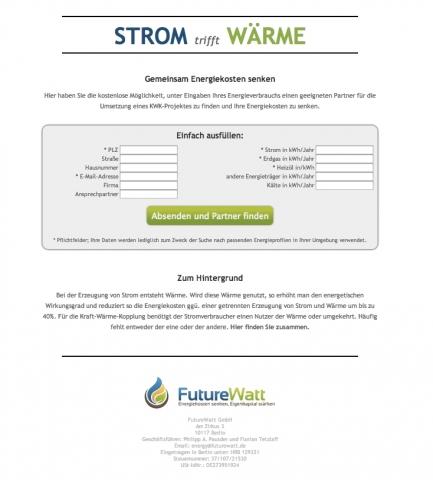 Screenshot des Portals strom-trifft-waerme.de Screenshot des Portals strom-trifft-waerme.de
