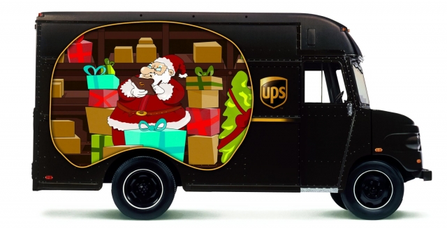 Spielzeugspenden verwandeln das UPS Paketfahrzeug in einen Christmas Truck für Kinder