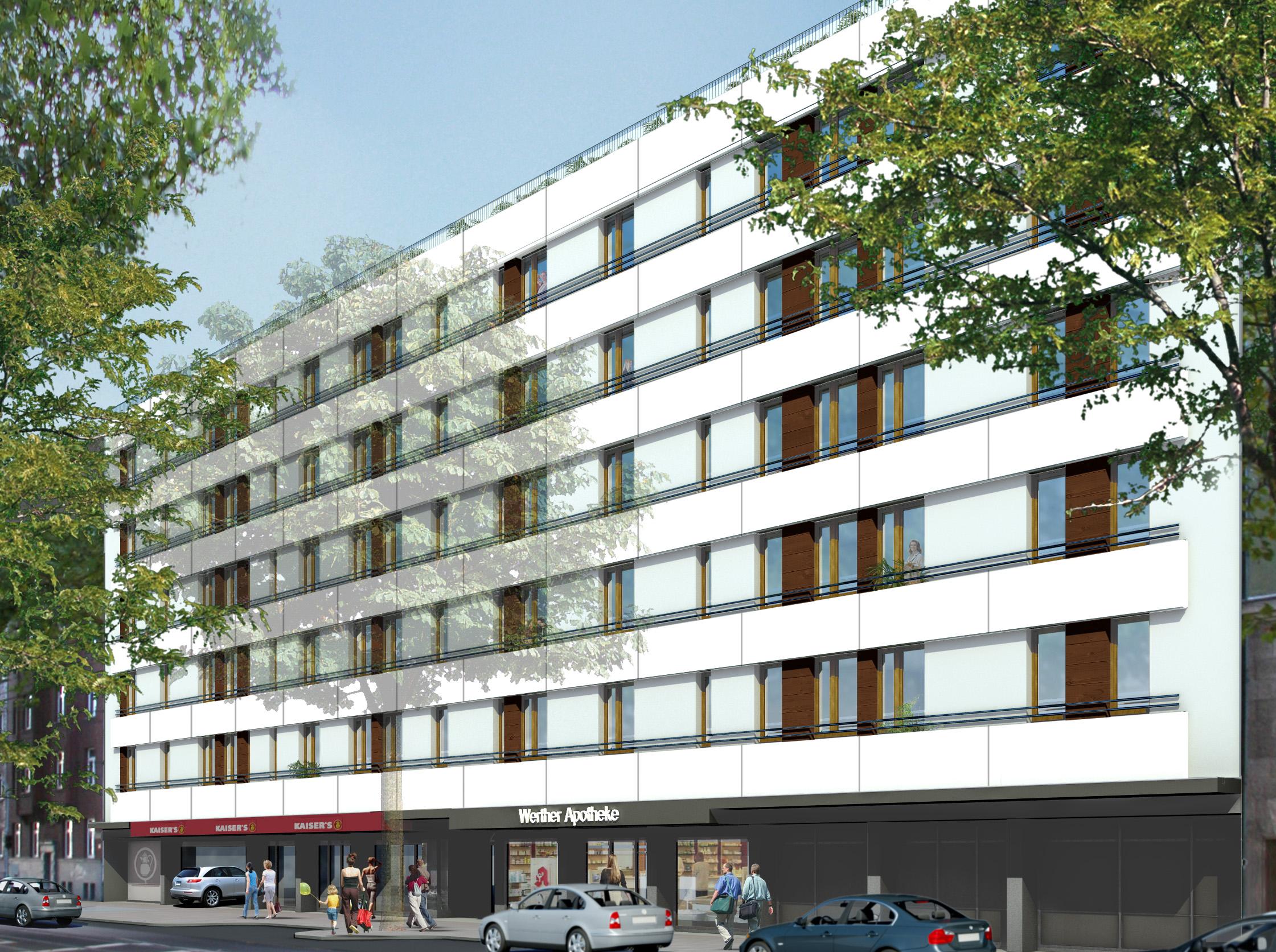 Die Fassade erstrahlt in neuem Glanz - Ansicht Kaiserswerther Straße 270 mit 42 neu entstandenen Woh