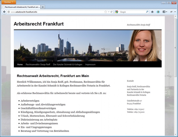 Neues Webporträt von Sonja Reiff, Rechtsanwältin für Arbeitsrecht aus Frankfurt. Neues Webporträt von Sonja Reiff, Rechtsanwältin für Arbeitsrecht aus Frankfurt.