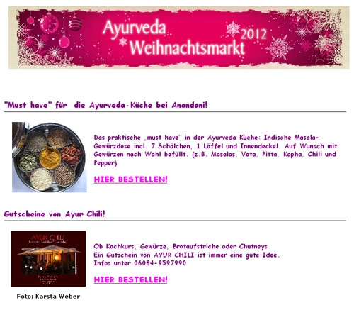 Ayurvedischer Weihnachtsmarkt bei ayurveda-portal.de Ayurvedischer Weihnachtsmarkt bei ayurveda-portal.de