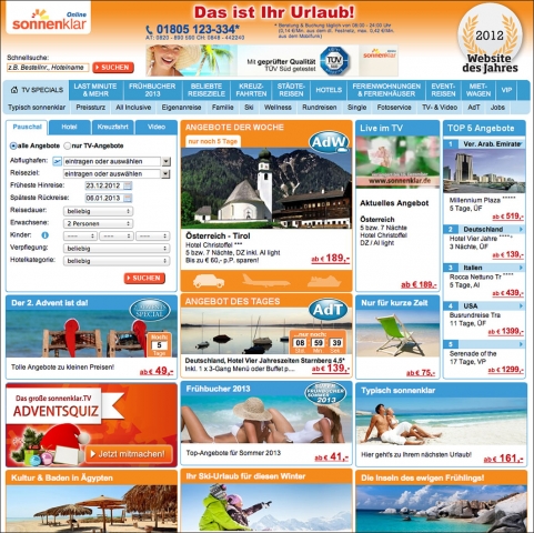 sonnenklar.tv, erfolgreichste touristische Website 2012, nutzt für die Optimierung seines Buchungspo