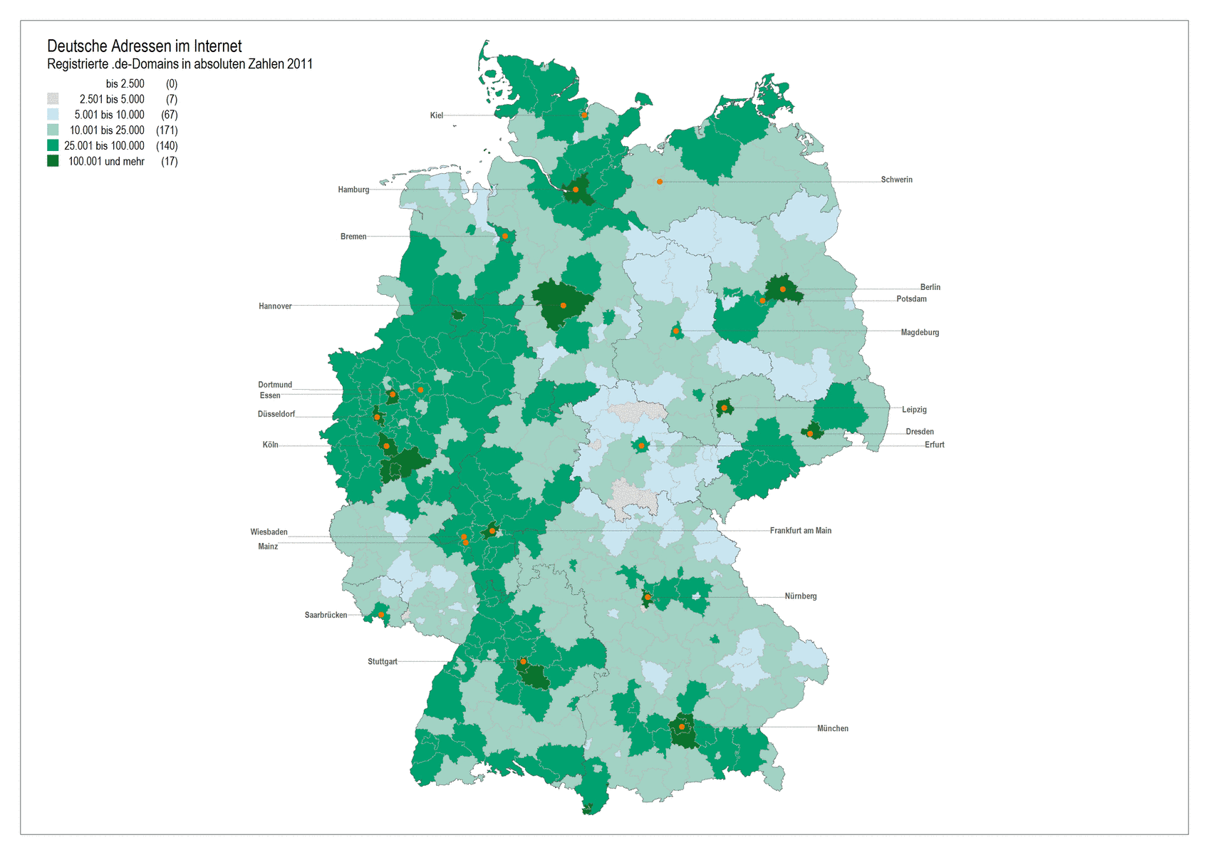 Die de-domains sind in Deutschland ungleich verteilt