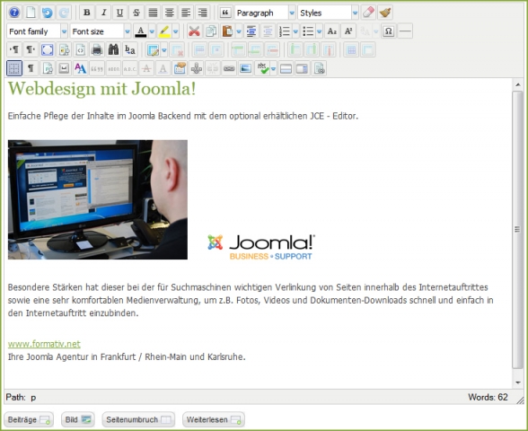 Einfach Pflege von Website-Inhalten in Joomla, hier erweitert um den komfortablen Joomla Content Edi Einfach Pflege von Website-Inhalten in Joomla, hier erweitert um den komfortablen Joomla Content Edi