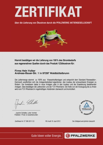 Schreinerei Hein nutztÖkostrom