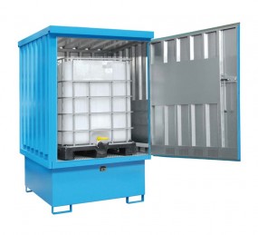 Gefahrstoff-Depot für IBC-Container mit Auffangwanne Gefahrstoff-Depot für IBC-Container mit Auffangwanne