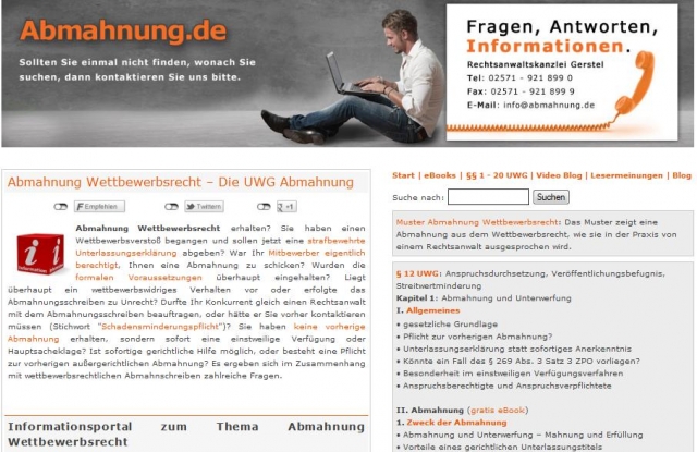 Screenshot der Webseite abmahnung.de