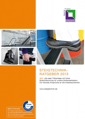 Der neue Steigtechnik-Ratgeber 2013 der Günzburger Steigtechnik. Foto: Günzburger Steigtechnik Der neue Steigtechnik-Ratgeber 2013 der Günzburger Steigtechnik. Foto: Günzburger Steigtechnik