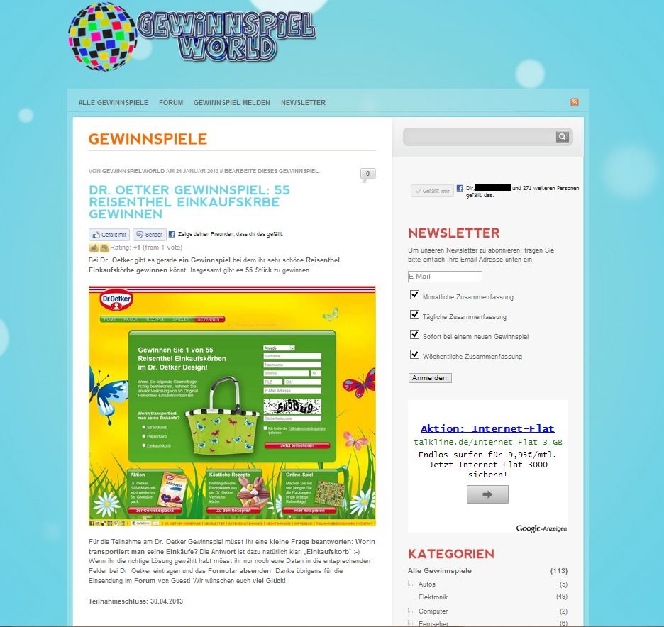 Screenshot von GewinnspielWorld
