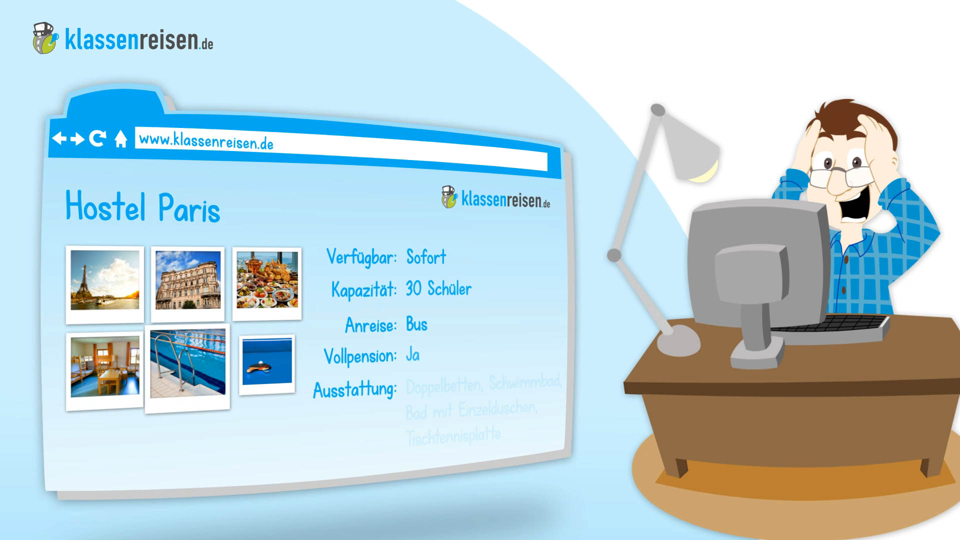 Screenshot Produktvideo / Erklärvideo über Reiseportal klassenreisen.de