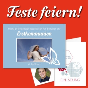 Einladungskarten zu Konfirmation, Kommunion, Jugendweihe und Bar Mizwa