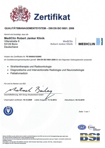 DIN EN ISO 9001:2008 Zertifikat der Robert Janker Klinik in Bonn DIN EN ISO 9001:2008 Zertifikat der Robert Janker Klinik in Bonn