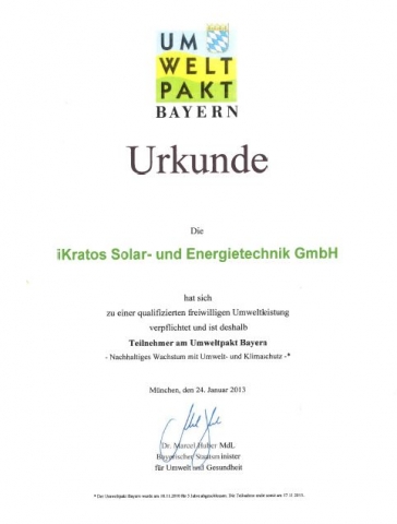 iKratos Urkunde Umweltpakt iKratos Urkunde Umweltpakt