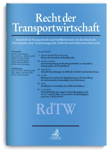 Das Cover der neuen Fachzeitschrift zum Transportrecht RdTW