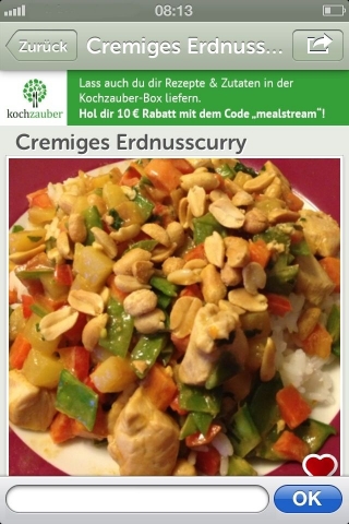 Screenshot von Mealstream-App mit Kochzauber-Gericht