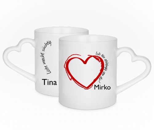 Partnertassen mit Namen als Geschenk für den Valentinstag. Partnertassen mit Namen als Geschenk für den Valentinstag.
