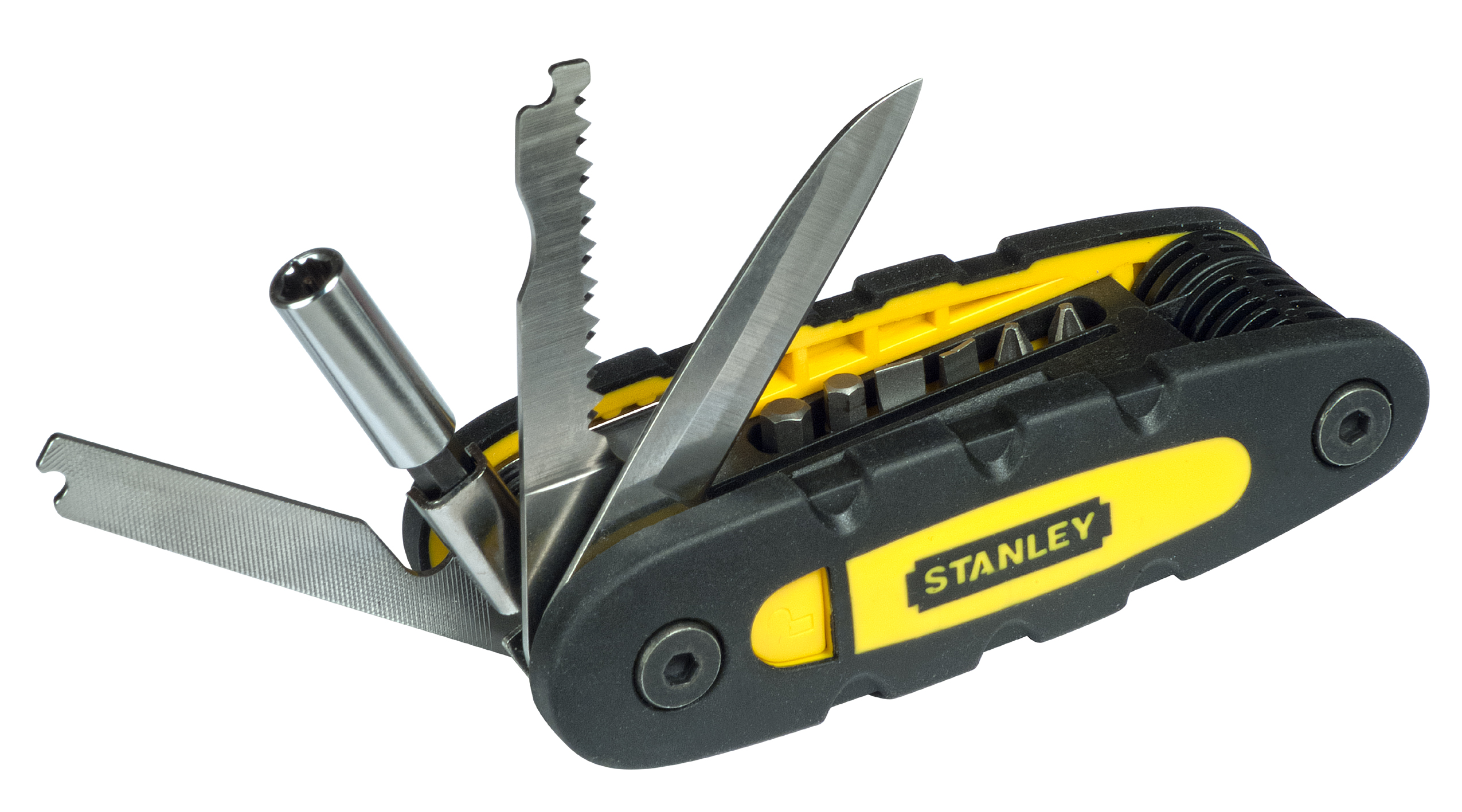 Mit dem klappbaren Stanley Multifunktionswerkzeug kann man Schrauben und Muttern lösen oder anziehen Mit dem klappbaren Stanley Multifunktionswerkzeug kann man Schrauben und Muttern lösen oder anziehen