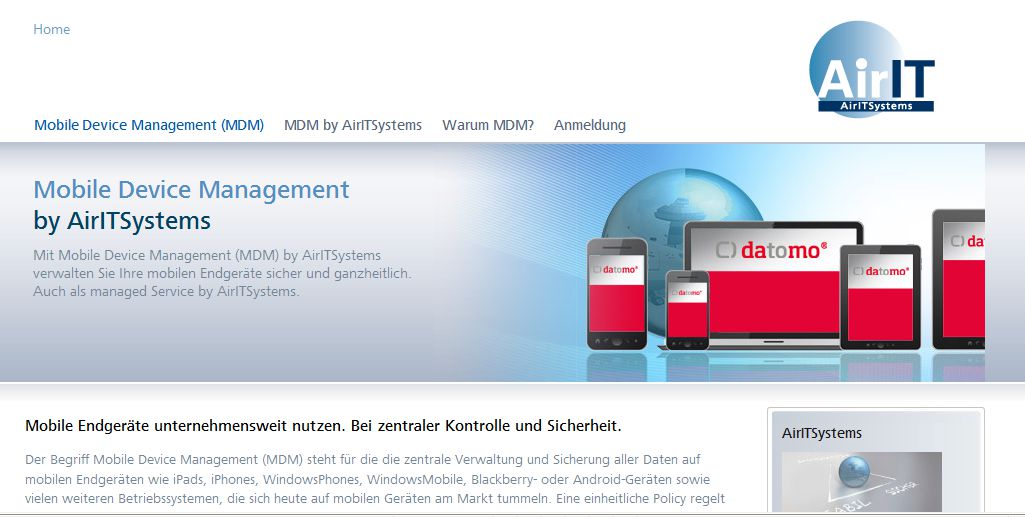 Alle Infosüber MDM by AirIT sind auf mobiledevicemanagement.airitsystems.de zu lesen.