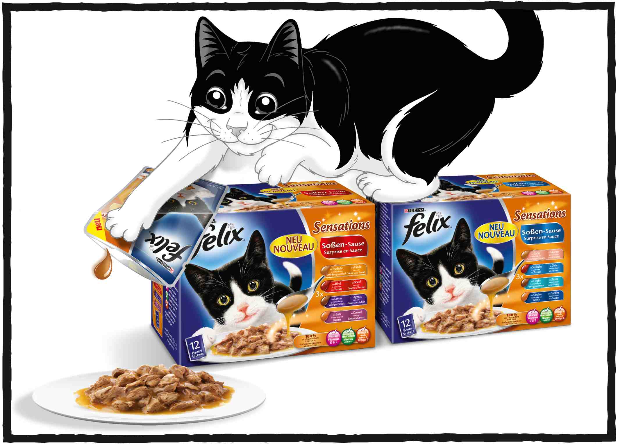 Das neue FELIX Sensations Soßen-Sause? danach lecken sich clevere Racker sämtliche Pfoten Das neue FELIX Sensations Soßen-Sause? danach lecken sich clevere Racker sämtliche Pfoten