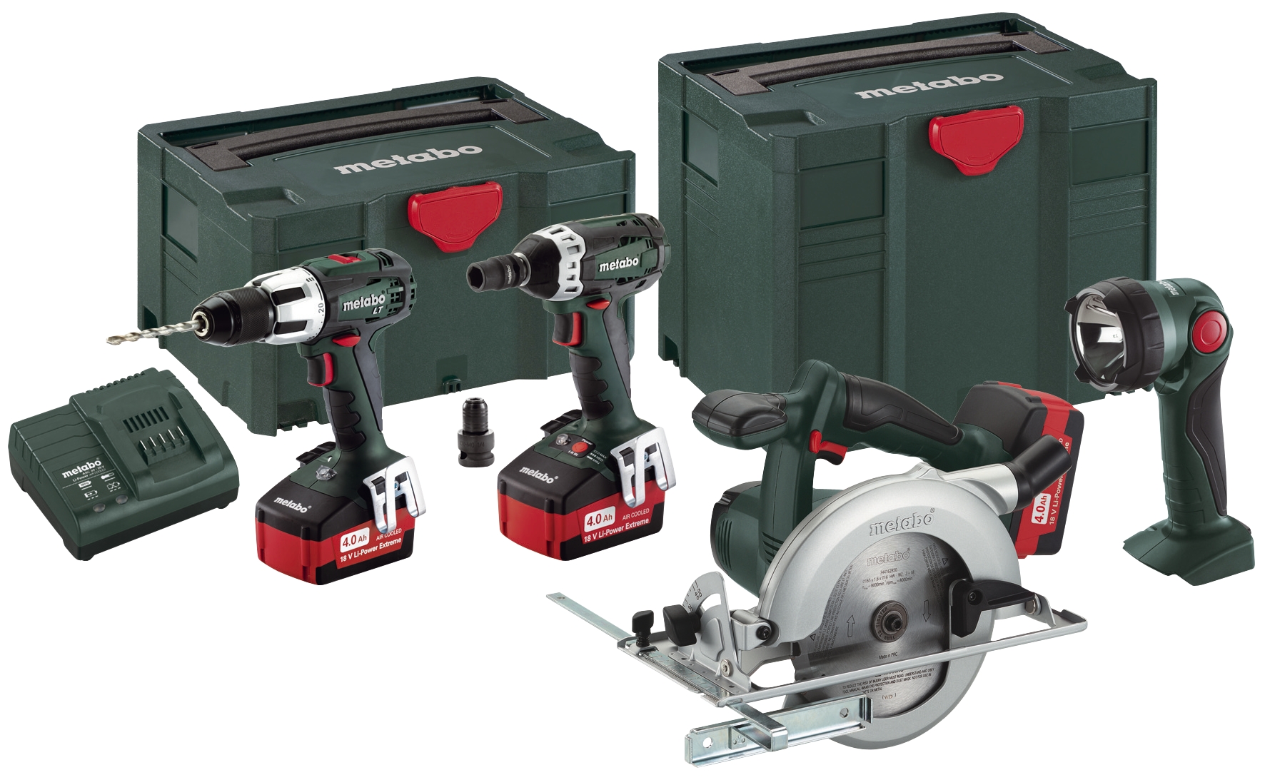 Vier Geräte, drei Akkupacks, zwei MetaLoc-Systemkoffer. Foto Metabo Vier Geräte, drei Akkupacks, zwei MetaLoc-Systemkoffer. Foto Metabo