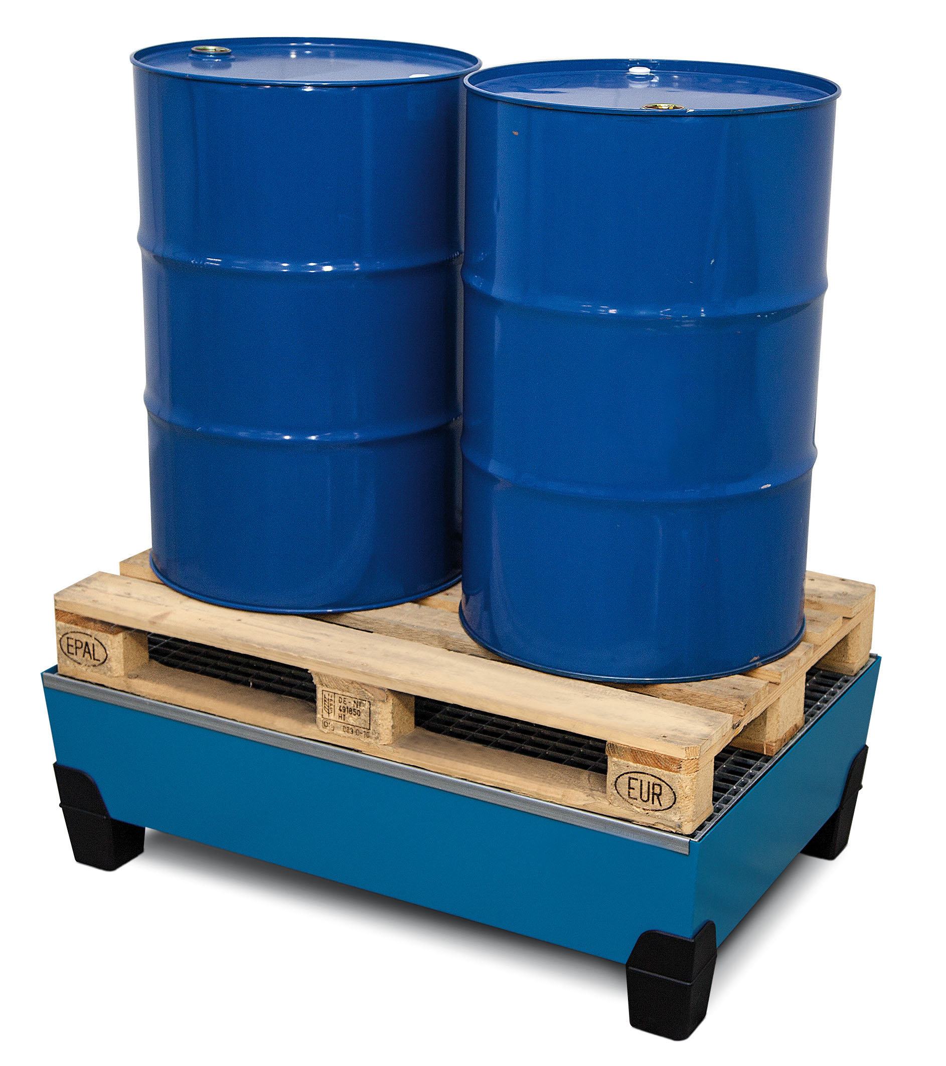 Auffangwanne VarioTwin in lackierter Ausführung, für 2 Fässerà 200 Liter Auffangwanne VarioTwin in lackierter Ausführung, für 2 Fässerà 200 Liter
