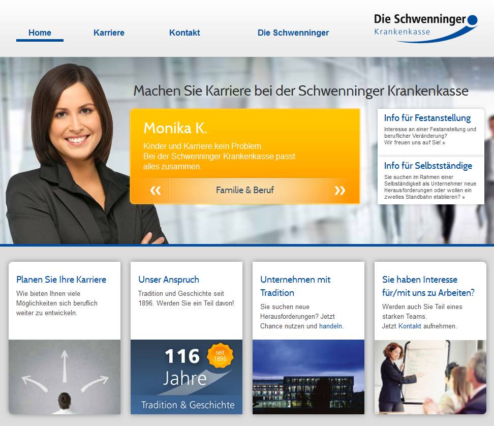 Das neue Karriereportal der Schwenninger Krankenkasse: www.kundengewinner-gesucht.de