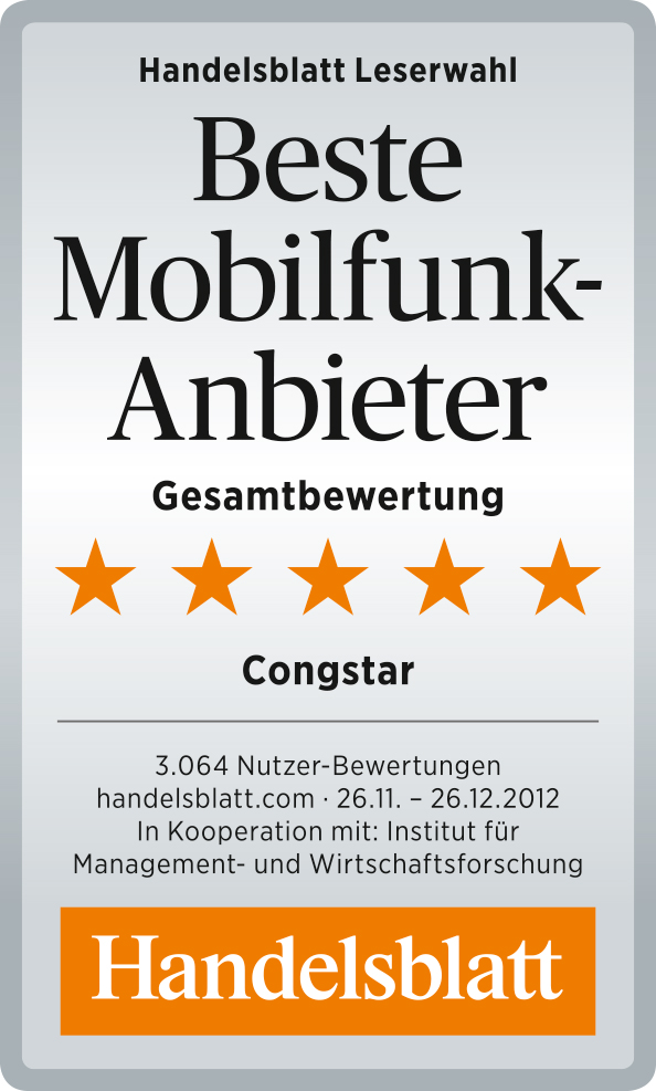 congstar erhält Bestnote bei der Handelsblatt Leserwahl